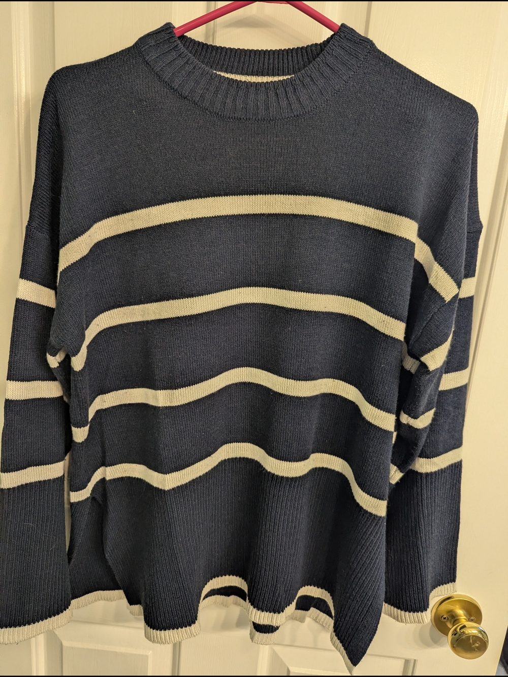 George Navy and Cream Striped Crewneck Sweater